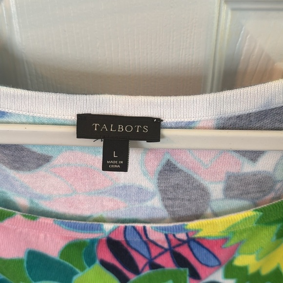 Talbots Square Neck Cotton Floral Multicolor Sweater Top size Large - Picture 2 of 5
